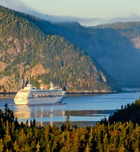 Cruise ship sailing in Saguenay Fjord