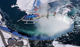 Helicopter view of snowy Niagara Falls